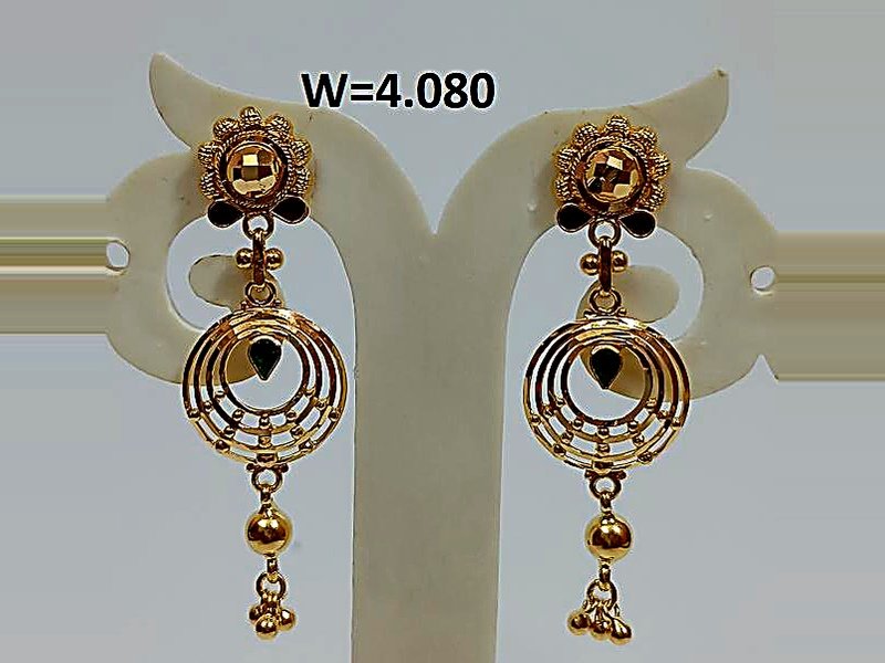 22KT Emerald-Drop Gold Chandbali Earrings (W=4.080g)