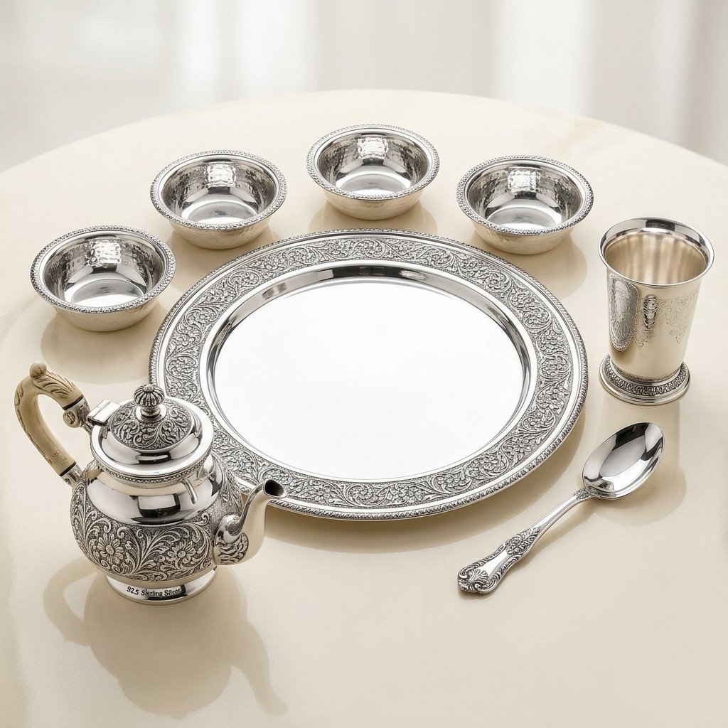 999 Pure Silver Carved Royal Tea Set